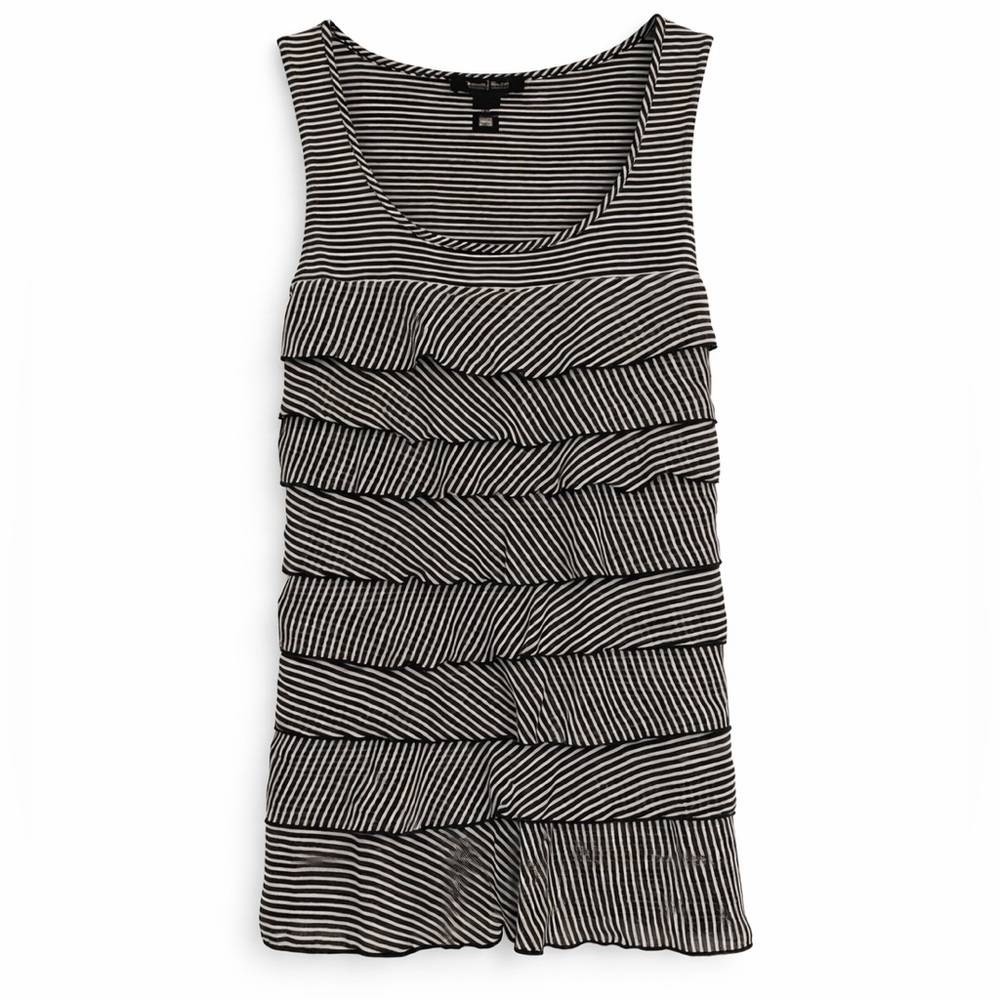 White House Black Market Black & White Striped Tiered Sleeveless Top | Size S